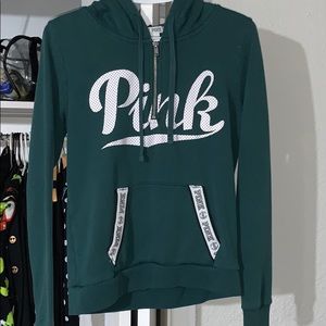 green pink victoria secret half zip hoodie